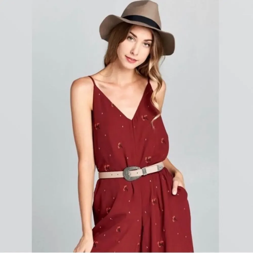 Honey Belle Burgandy flower jumper long romper